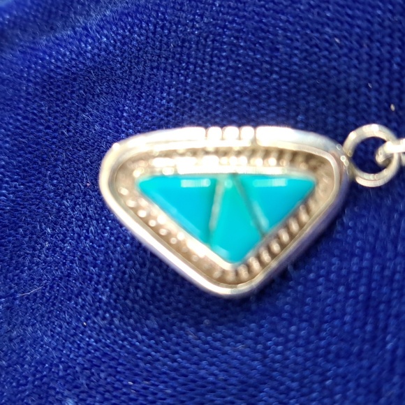 Vintage Native American Turquoise Sterling Silver Feather Earrings Signed - Picture 4 of 15